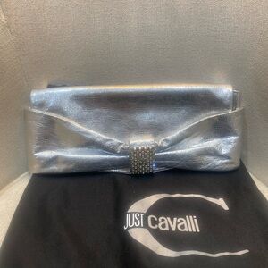 Just Cavalli Metallic Silver Wristlet 
Leather clutch bag